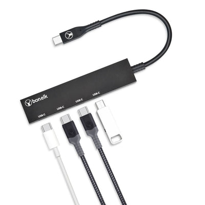 Bonelk Long-Life USB-C to 4 Port USB-C 3.0 Slim Hub - (Black)