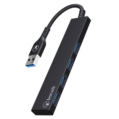 Bonelk Long-Life USB-A to 4 Port USB 3.0 Slim Hub Black