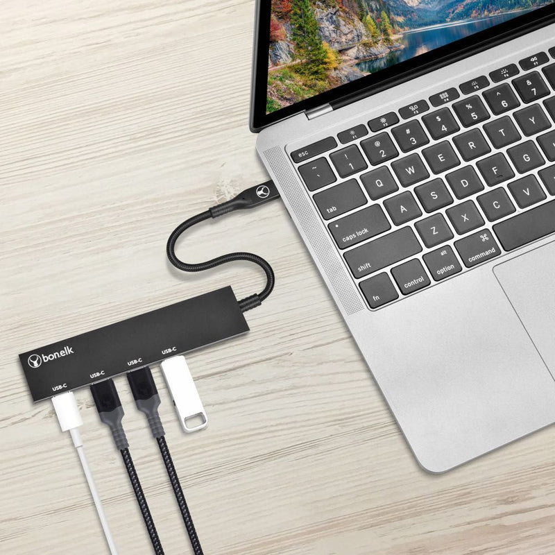 Bonelk Long-Life USB-C to 4 Port USB-C 3.0 Slim Hub - (Black)